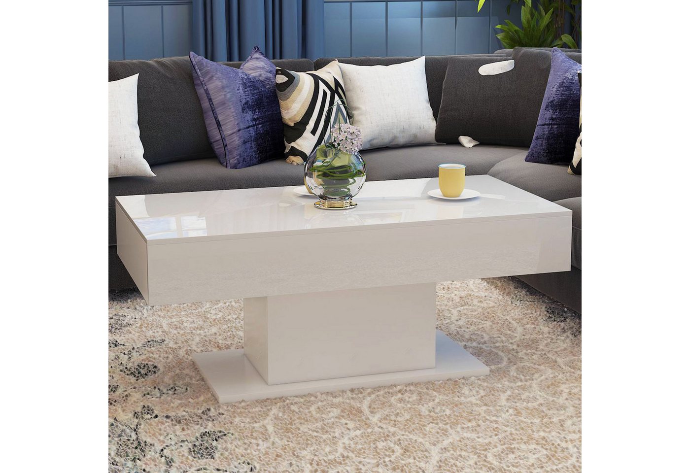 radelldar Couchtisch Wohnzimmertisch Hochglanz mit LED-Beleuchtung, Moderner Stil (1-St), Maße 110x55x50 cm, USB-Betrieb – Bild 3 von 5