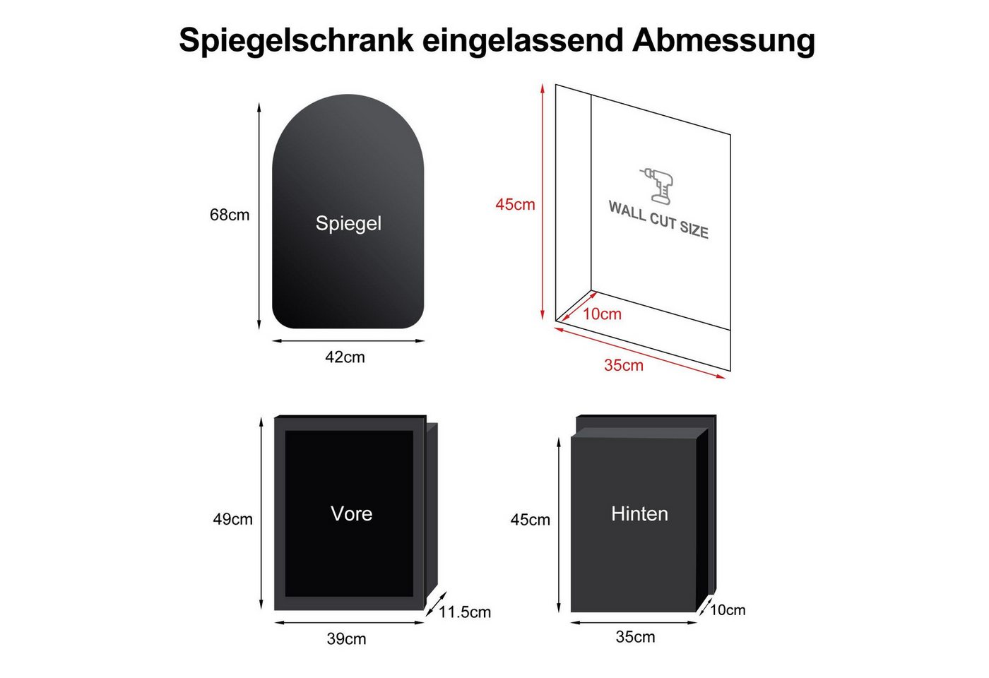 radelldar Spiegelschrank Badschrank, Hängeschrank mit Spiegel Wandschrank (1-St) Badezimmerschrank mit LED-Beleuchtung, 42x68 cm – Bild 2 von 5