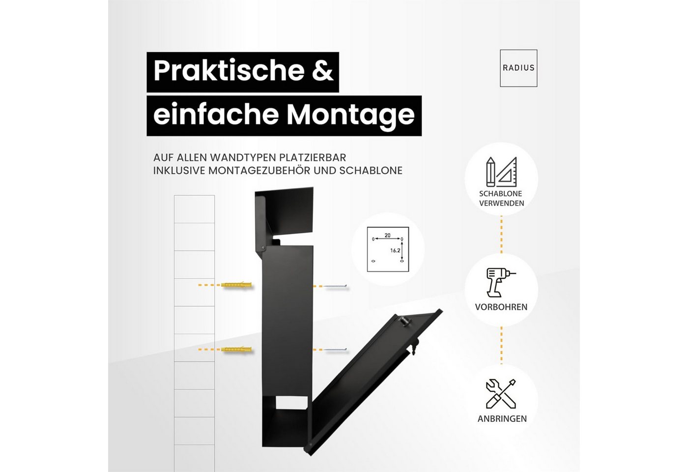 Radius Briefkasten Letterman 6 anthrazit (RAL7016), mit Zeitungsfach – Bild 3 von 5