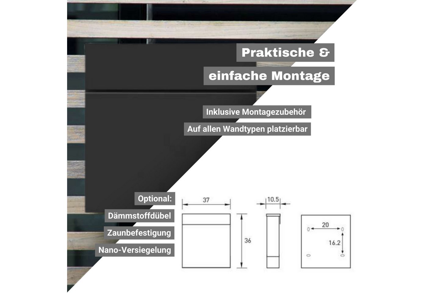Radius Briefkasten Letterman 6 anthrazit (RAL7016), mit Zeitungsfach – Bild 4 von 5