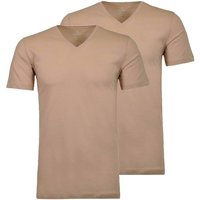 RAGMAN Herren T-Shirt, 2er Pack - Body Fit V-Neck, Flex Cotton, Baumwolle, Größe XL in Beige
