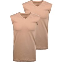 RAGMAN Herren Unterhemden, 2er Pack - Shirt, Baumwolle, V-Ausschnitt, einfarbig, Größe S in Beige