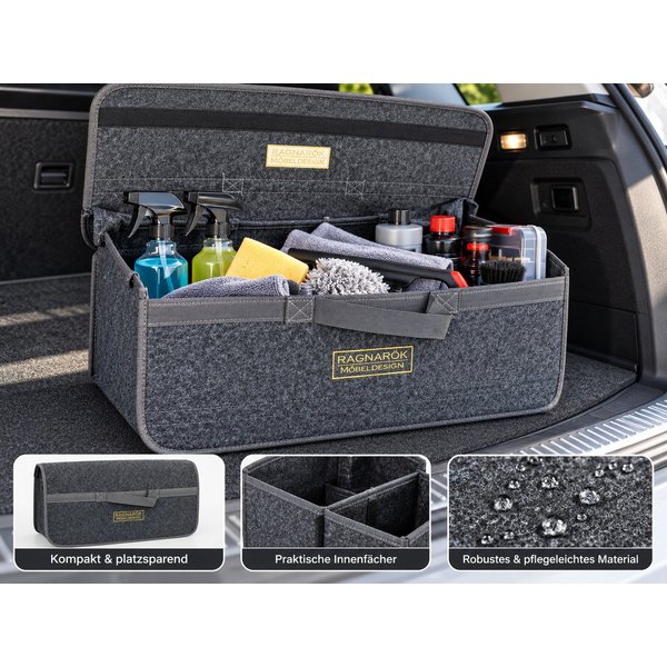 Ragnarök Möbel-Design Aufbewahrungsbox Aufbewahrungsbox Auto Kofferraumtasche – Organizer für Kofferraum, faltbar, Tragegriff, Klettverschluss