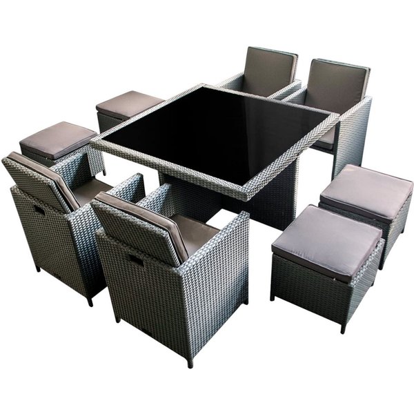 Ragnarök Möbel-Design Garten-Essgruppe Esstisch Set Heimdall 4+4, (Set, Polyrattan, Alu, Würfelsystem)