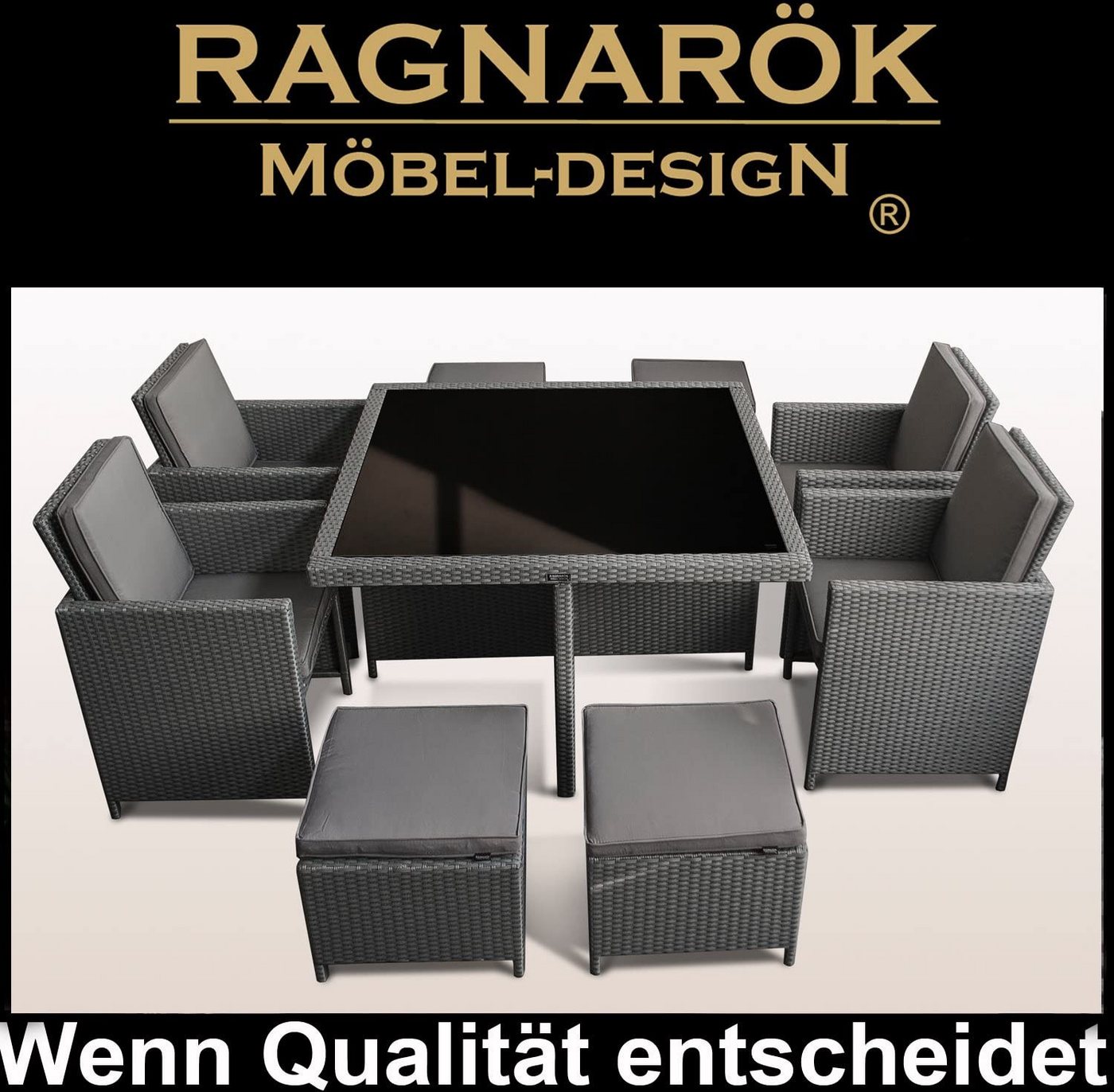 Ragnarök Möbel-Design Garten-Essgruppe Esstisch Set Heimdall 4+4, (Set, Polyrattan, Alu, Würfelsystem) – Bild 2 von 5