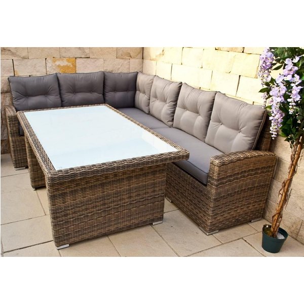 Ragnarök Möbel-Design Gartenlounge-Set Dining Lounge Wieland M, (Set, Ecksofa + Tisch, Polyrattan, inkl. aller Polster), integrierte Staufächer unter der Ecklou