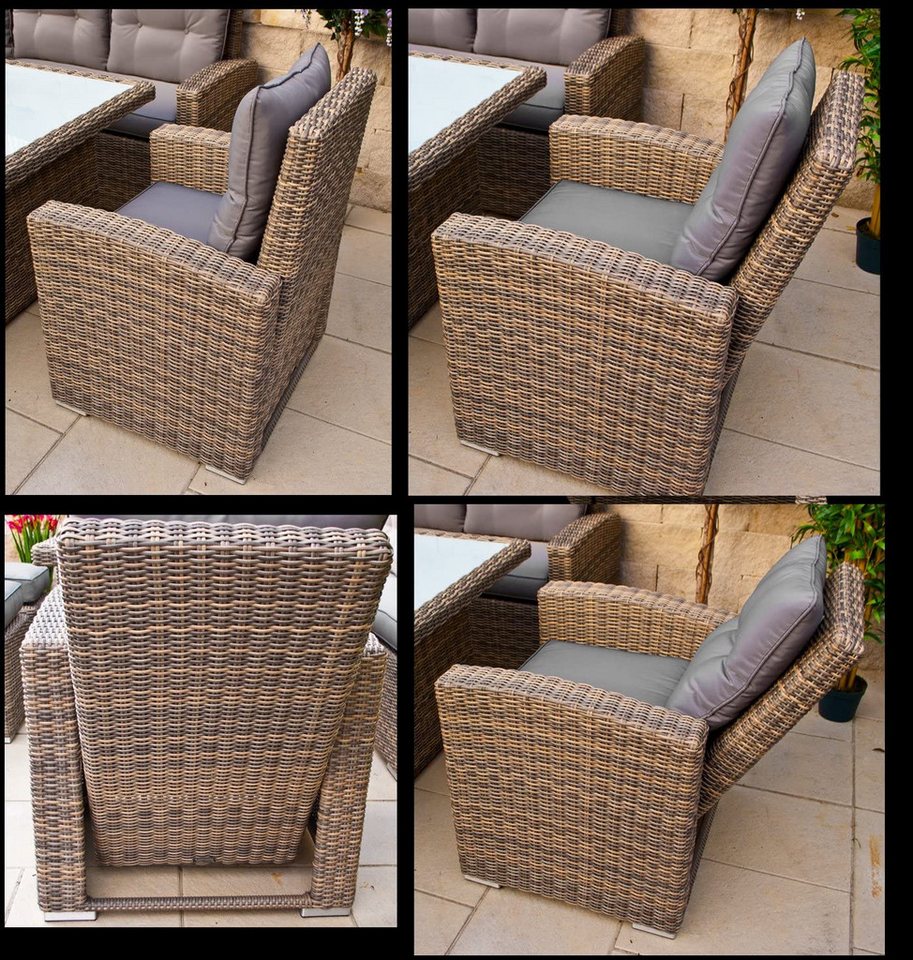 Ragnarök Möbel-Design Gartenlounge-Set Dining Lounge Wieland XL, (Set, 1 Ecklounge, 2x Hocker, 1x Hochlehner Sessel, Alu, Polyrattan), XXL Tisch 170×102 cm, 16  – Bild 3 von 5
