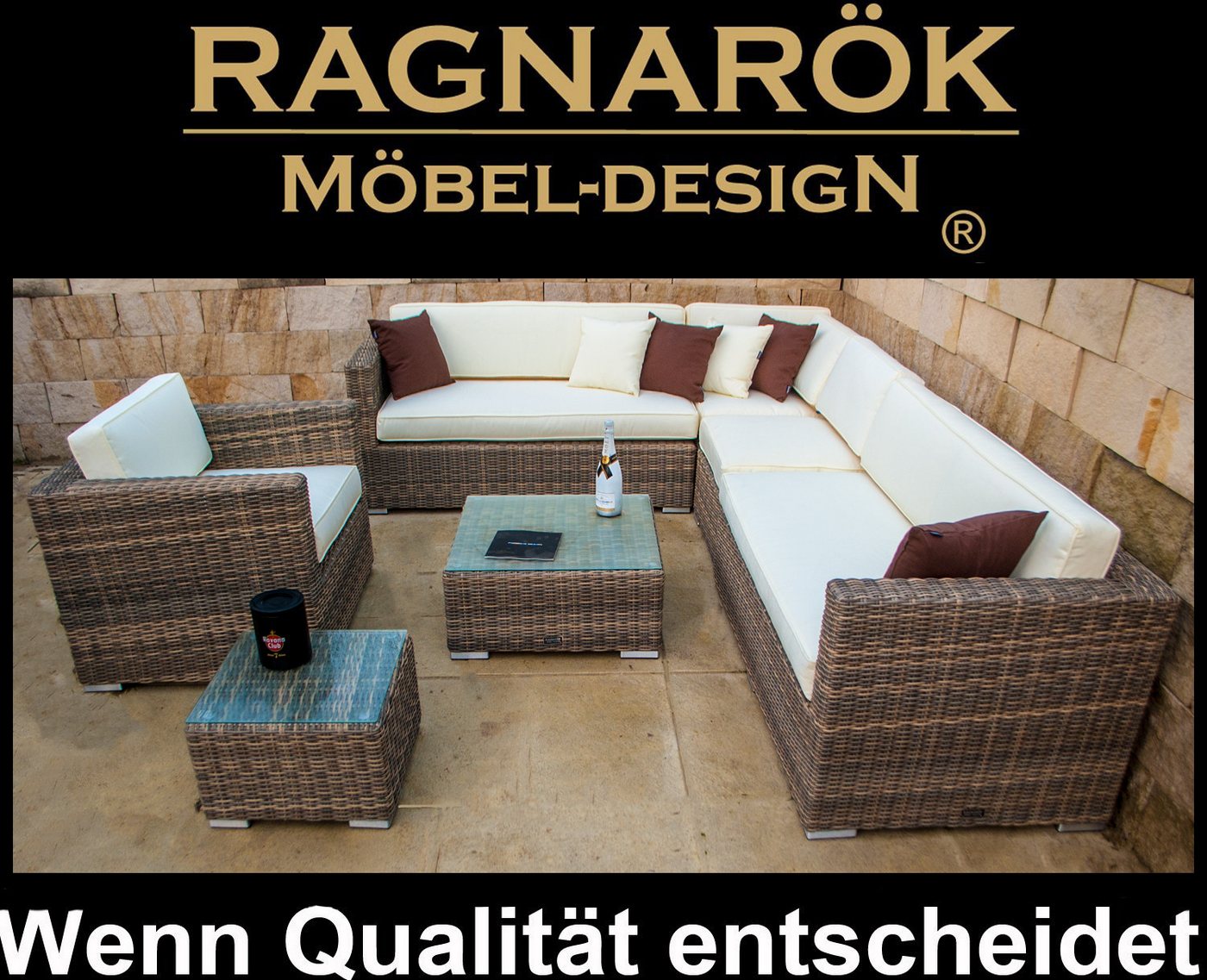 Ragnarök Möbel-Design Gartenlounge-Set Narvik, (Set, Ecklounge, Polyrattan, Alu), Sitzpolster ca. 16 cm dick und haben 2 intergrierte Härtegrade – Bild 2 von 5