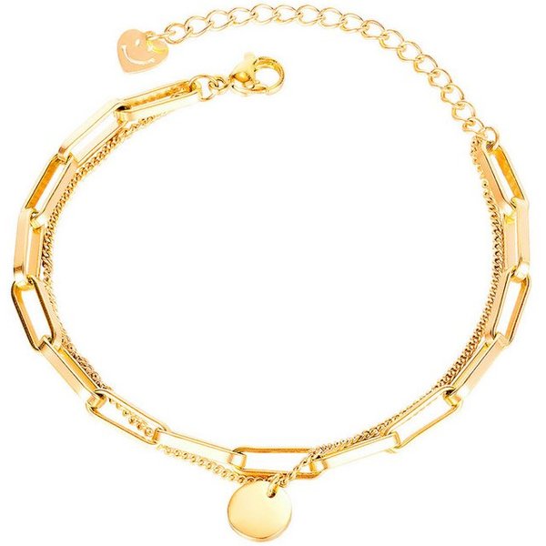RAIKOU Armband DOUBLE-LAYER DISC Edelstahl Armband (doppellagigen Kettendesign gefertigt), Gold/Silber