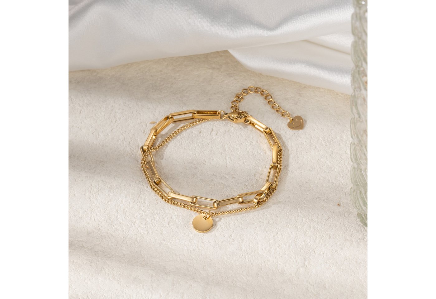 RAIKOU Armband DOUBLE-LAYER DISC Edelstahl Armband (doppellagigen Kettendesign gefertigt), Gold/Silber – Bild 2 von 4