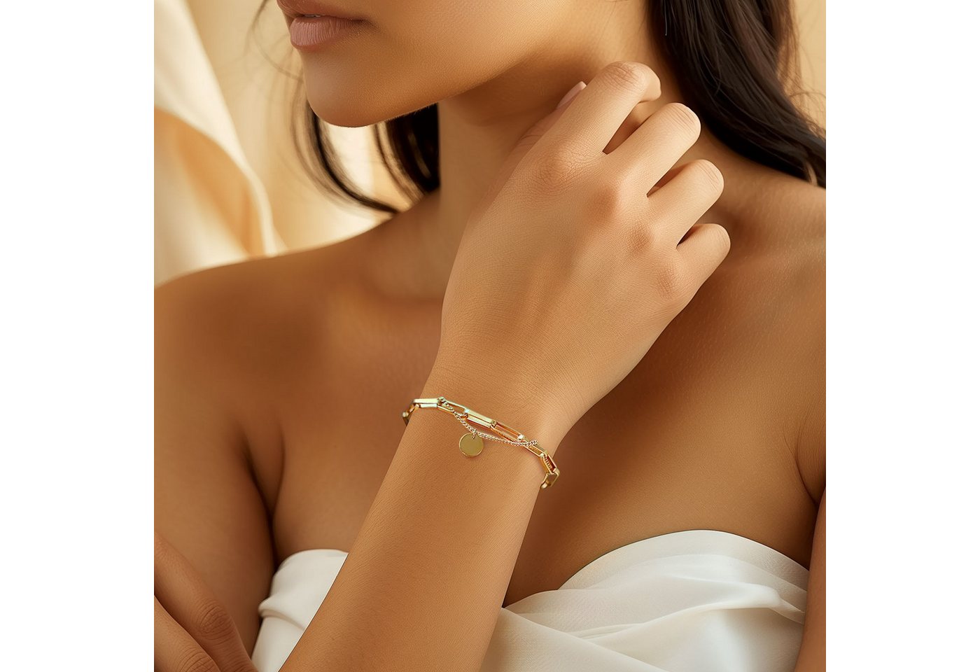 RAIKOU Armband DOUBLE-LAYER DISC Edelstahl Armband (doppellagigen Kettendesign gefertigt), Gold/Silber – Bild 3 von 4