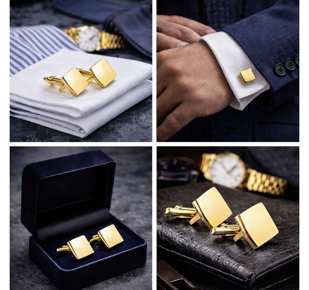 RAIKOU Manschettenknöpfe Quadratisches Design, Edelstahl in Silber/Gold, Glänzend poliert, Herren-Accessoire für Business & Hochzeit – Bild 3 von 3