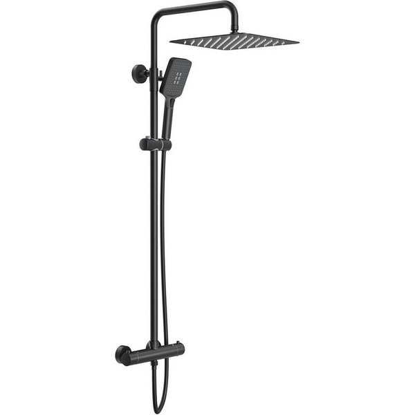Rainsworth Duschsystem 3 Funktionen Duschsystem, Höhe 126 cm, Set, eckig Regenduschset mit Kopfbrause 20x20cm für Badezimmer, Chrom