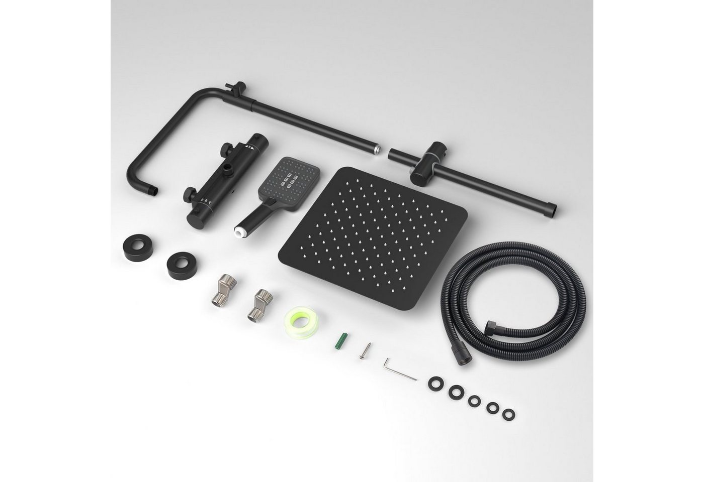 Rainsworth Duschsystem 3 Funktionen Duschsystem, Höhe 126 cm, Set, eckig Regenduschset mit Kopfbrause 20x20cm für Badezimmer, Chrom – Bild 5 von 5