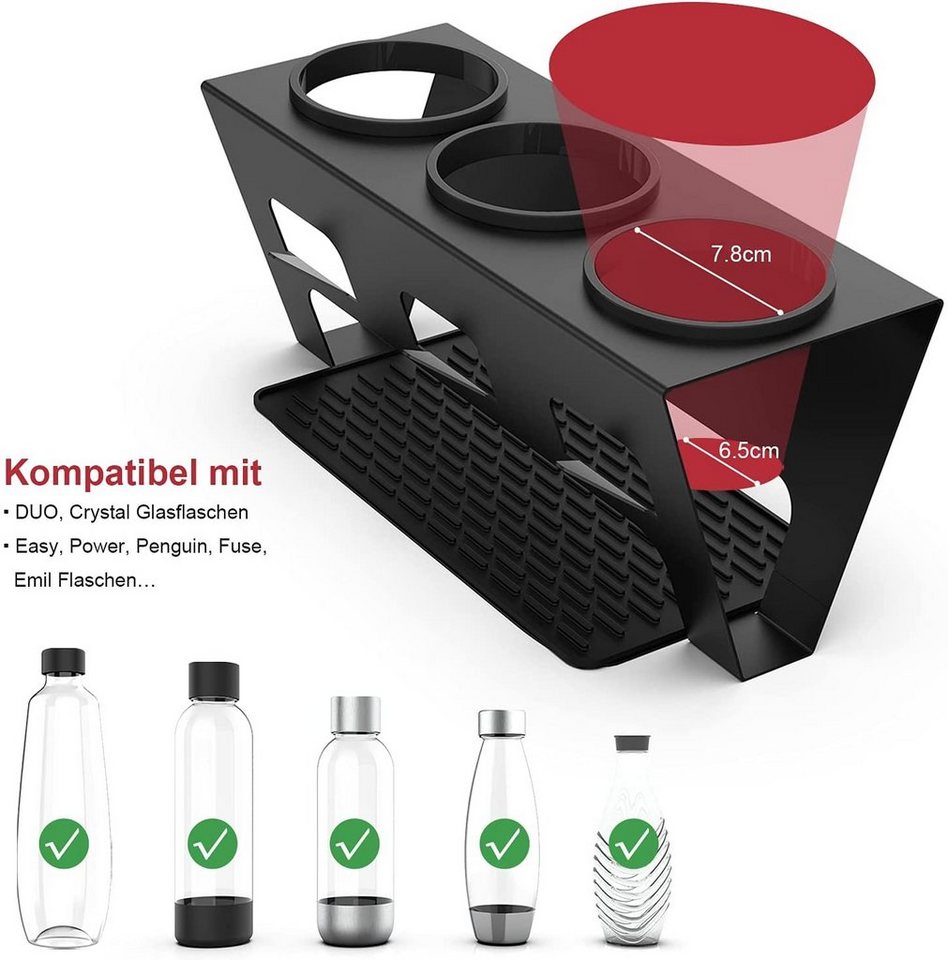Rainsworth Flaschenhalter, (3er Edelstahl Abtropfhalter, Abtropfständer Abtropfgestell inkl), Silikonschutzringe, Abtropfmatte und Deckelhalter – Bild 3 von 5