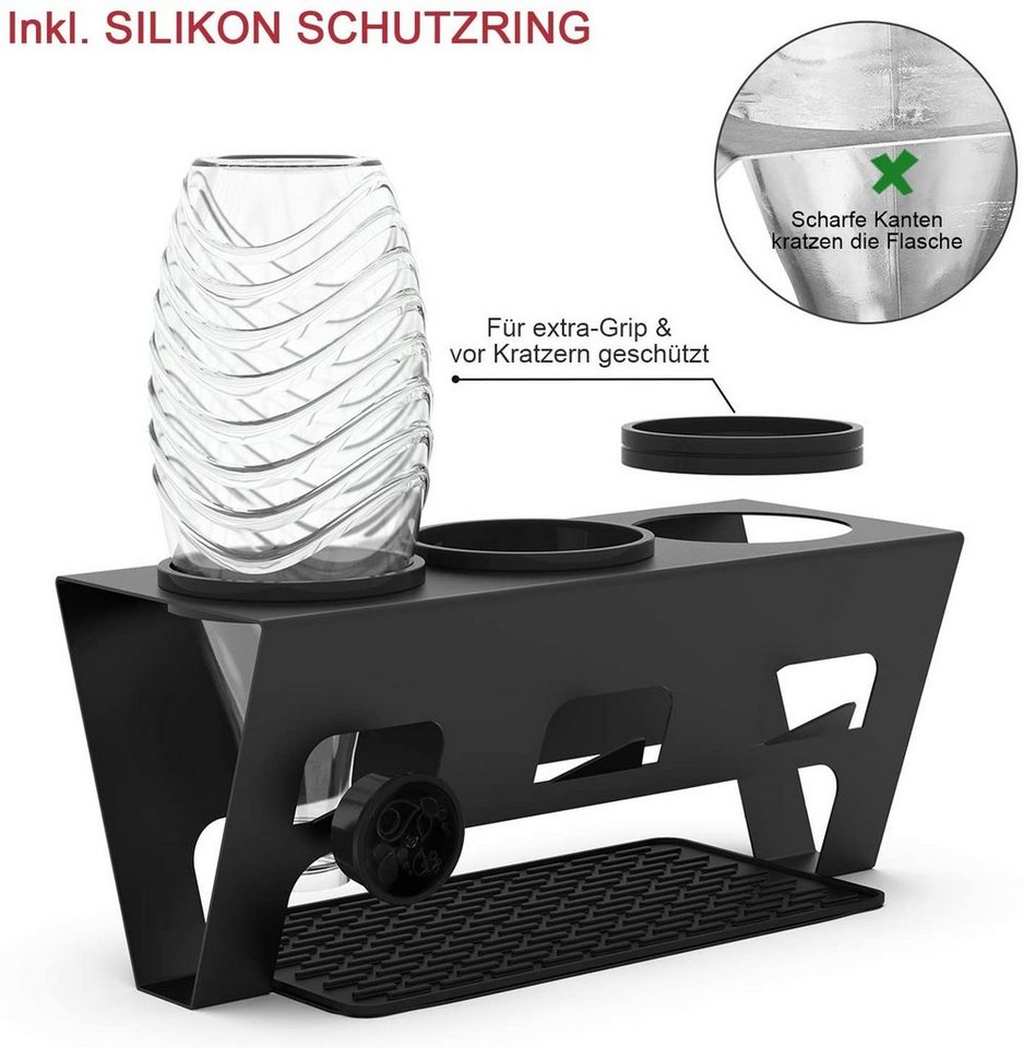 Rainsworth Flaschenhalter, (3er Edelstahl Abtropfhalter, Abtropfständer Abtropfgestell inkl), Silikonschutzringe, Abtropfmatte und Deckelhalter – Bild 5 von 5
