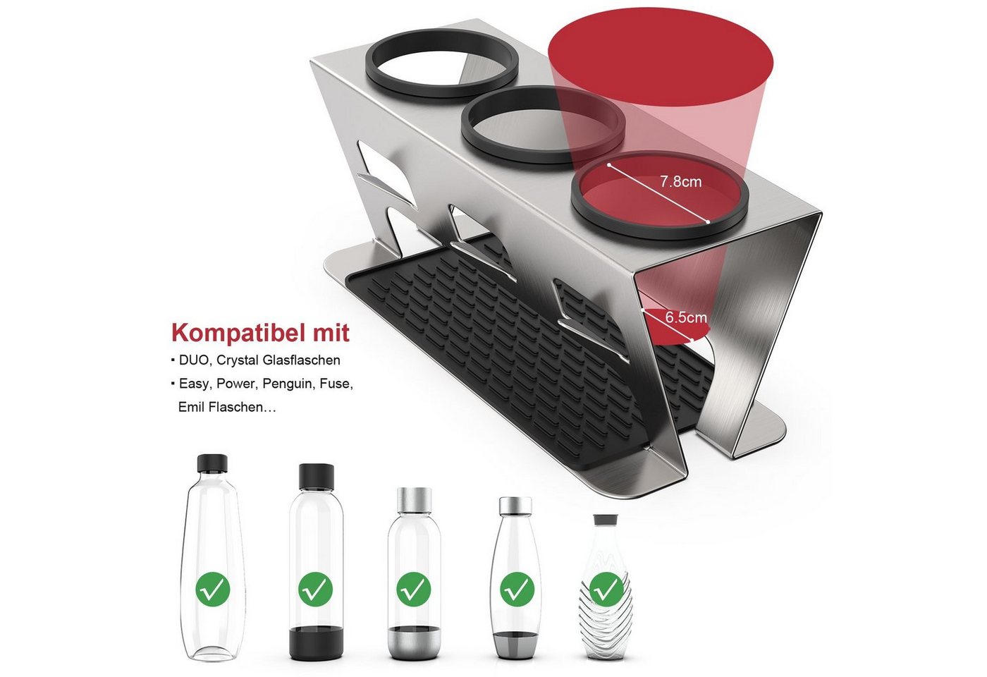 Rainsworth Flaschenhalter, (SodaStream Duo & Crystal Flaschen, 3er SodaStream Zubehoer Abtropfhalter,Soda Stream Abtropfständer), Abtropfgestell Flaschentrockne – Bild 3 von 5