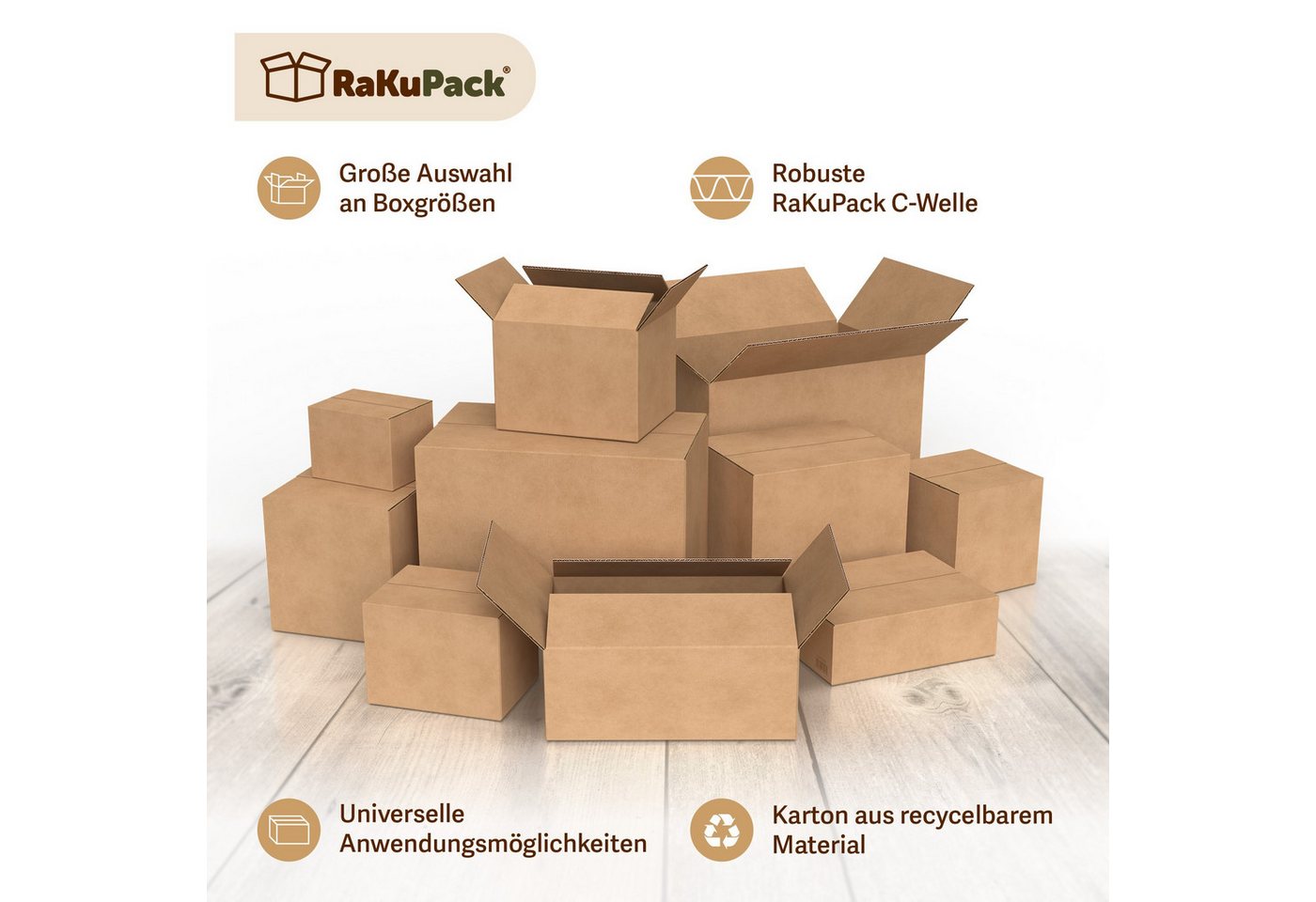 RaKuPack Versandkarton Faltkarton Verpackungskarton Faltschachtel Warensendung braun, 50 Stück 150x90x90mm Karton Kartonage Wellpappkarton versch. Größen – Bild 3 von 4