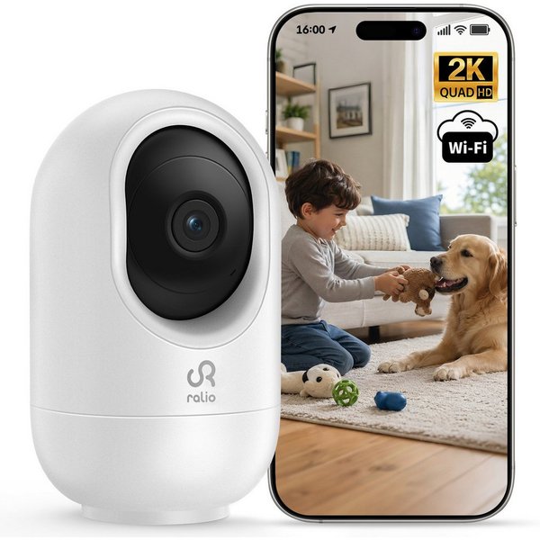 Ralio Überwachungskamera WLAN 2K/3MP Smart Home Sicherheitskamera mit Nachtsicht (8–10m) (Innenbereich, Bewegungserkennung, Zwei-Wege-Audio, Cloud & 256GB Speic