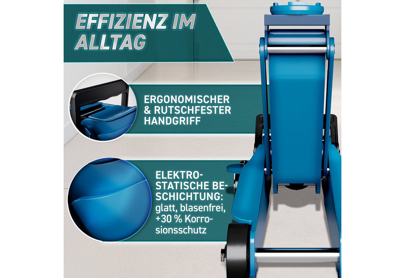TRESKO Rangierwagenheber TRESKO Wagenheber hydraulisch 2,5T Rangierwagenheber 85-385mm Autohebe, Hydraulik KFZ flach auch für tiefergelegte Autos & 360° Rollen, – Bild 5 von 5