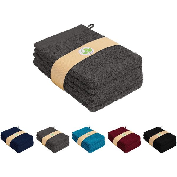 Rapp Badaustattung Waschhandschuh Rapp 5er Waschhandschuh-Set in Uni Farben 100% Baumwolle - anthrazit, (Set, 5-St), ca. 16x21 cm Walkfrottee Waschlappen in Uni