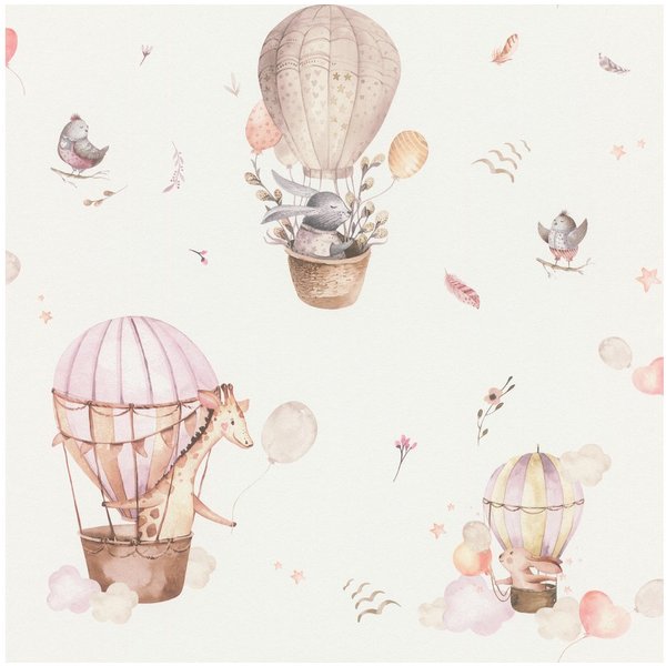 Rasch Vliestapete Heißluftballons Beige Braun Rosa, Naturoptik, (1 Rolle, 1 St., Kollektion 'Kids World II' - 10,05 m x 0,53 m), gute Lichtbeständigkeit, feucht
