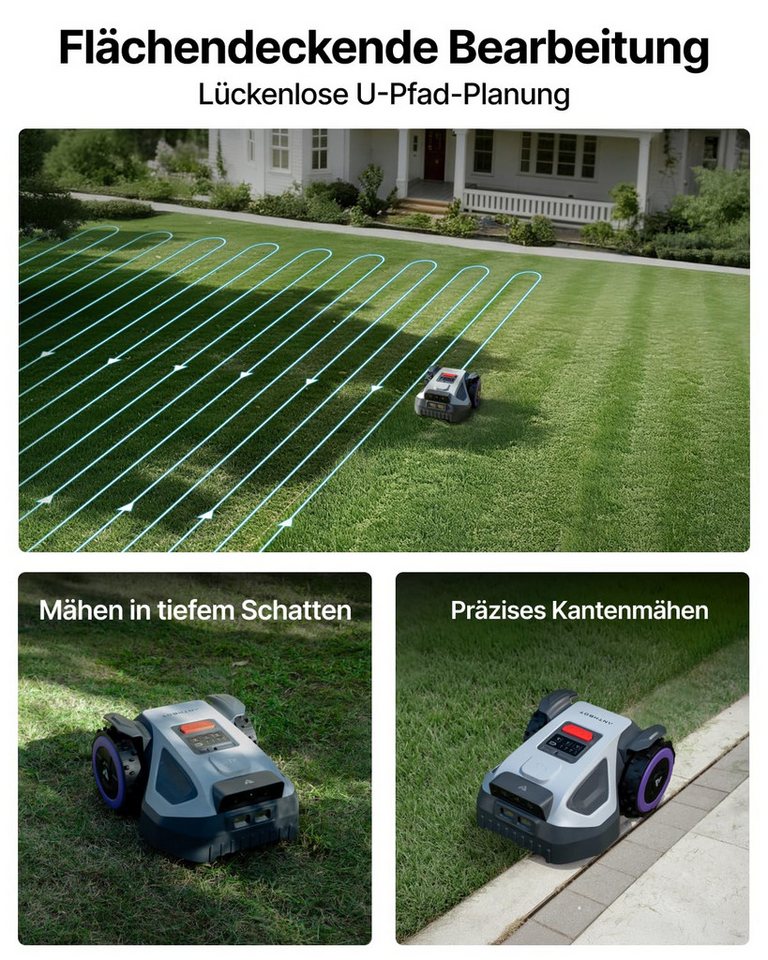ANTHBOT Rasenmähroboter M-Serie Set, Mähroboter ohne Begrenzungskabel, (RTK-Navigation • HDR-Dual-Vision • 45% Steigung), Kantenmähen, Multizonen, Schnitthöhe p – Bild 5 von 5