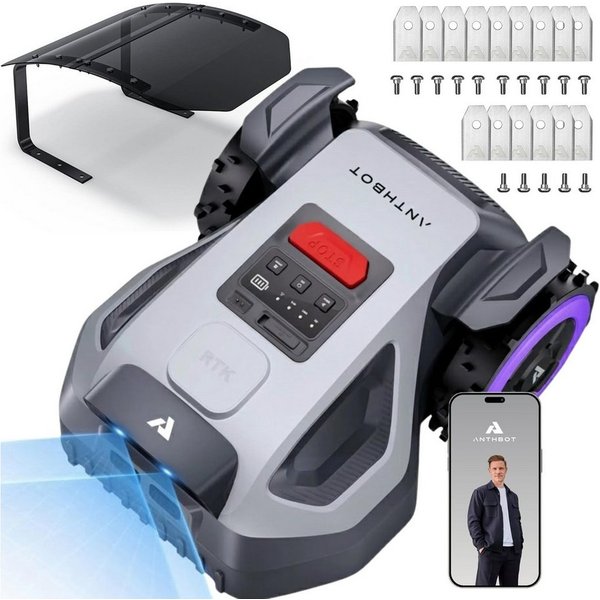 ANTHBOT Rasenmähroboter M-Serie Set, Mähroboter ohne Begrenzungskabel, (RTK-Navigation • HDR-Dual-Vision • 45% Steigung), Kantenmähen, Multizonen, Schnitthöhe p