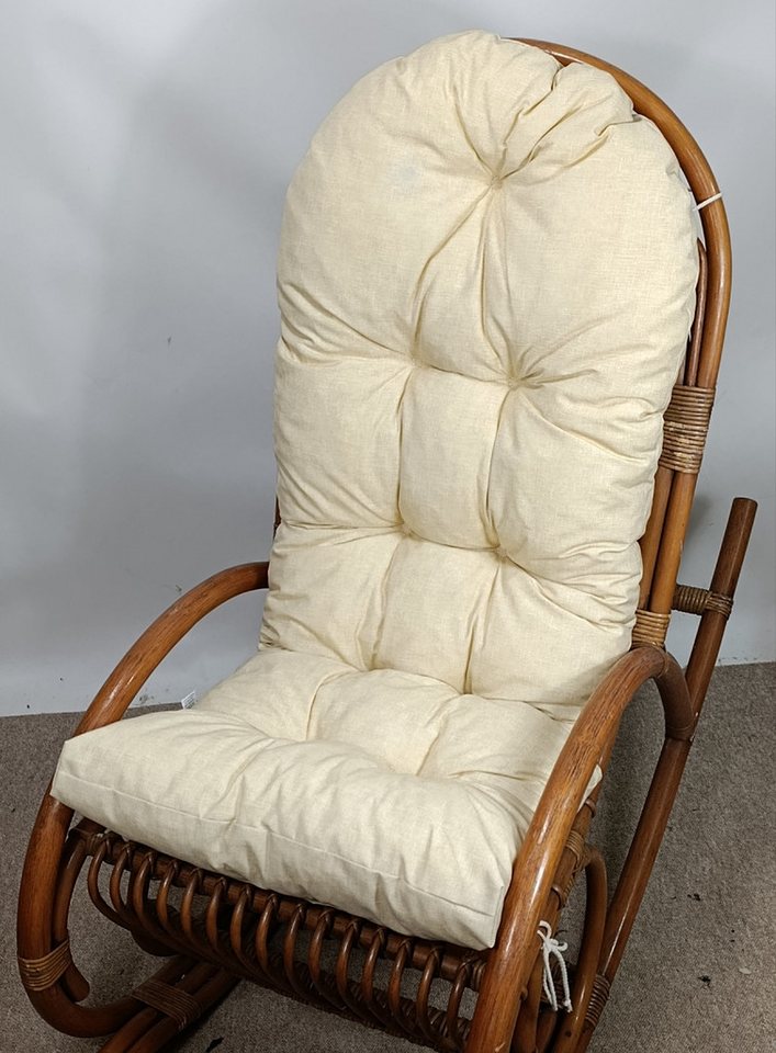 Rattani Polsterauflage Polster, Kissen für Schaukelstuhl, Liegestuhl 130 x 50 x 10 cm, Stoff Uni Living beige . Viele weitere Farben lieferbar . – Bild 3 von 3