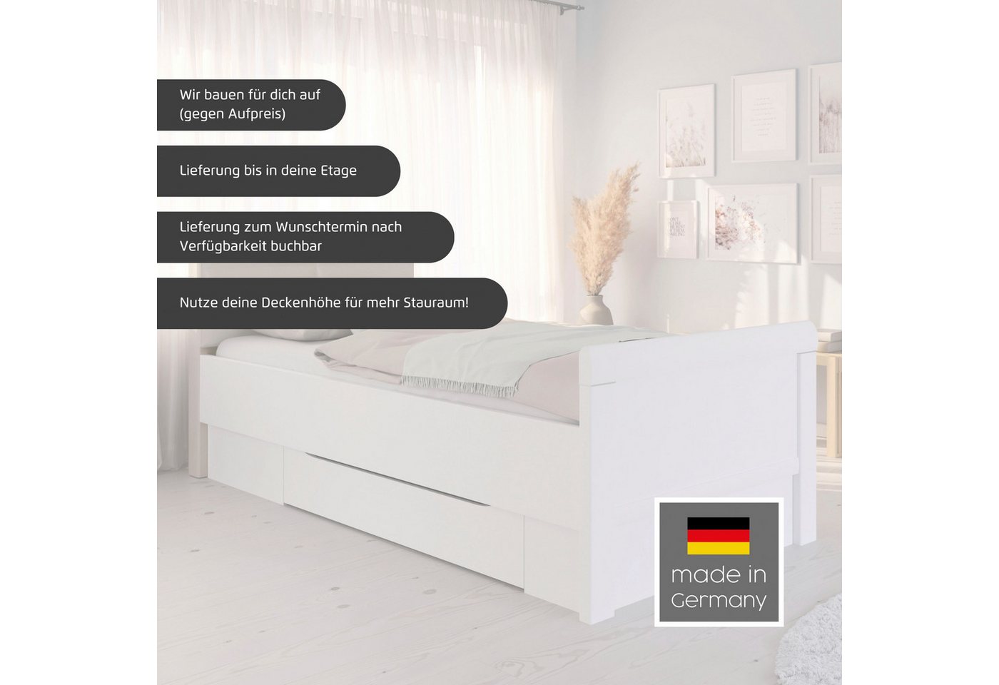 rauch Bett Bett Einzelbett Stollenbett EVELYN, in Komforthöhe aus Holzwerkstoff in elegantem Stil MADE IN GERMANY – Bild 3 von 5