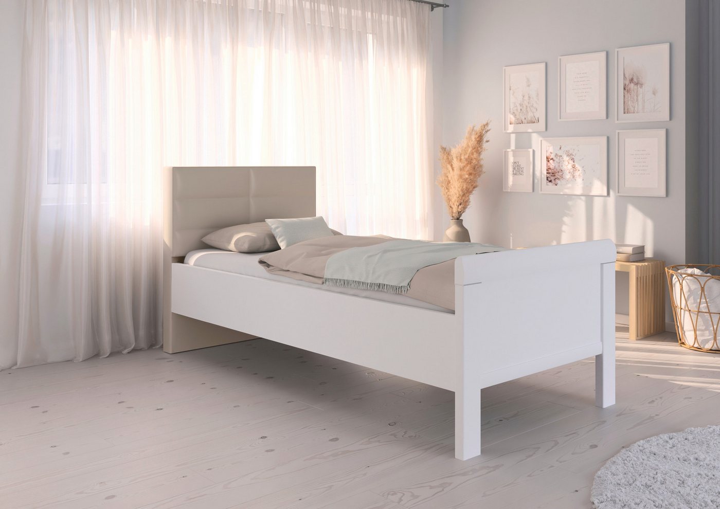 rauch Bett Bett Einzelbett Stollenbett EVELYN, in Komforthöhe mit Polsterkopfteil in elegantem Stil MADE IN GERMANY – Bild 2 von 5