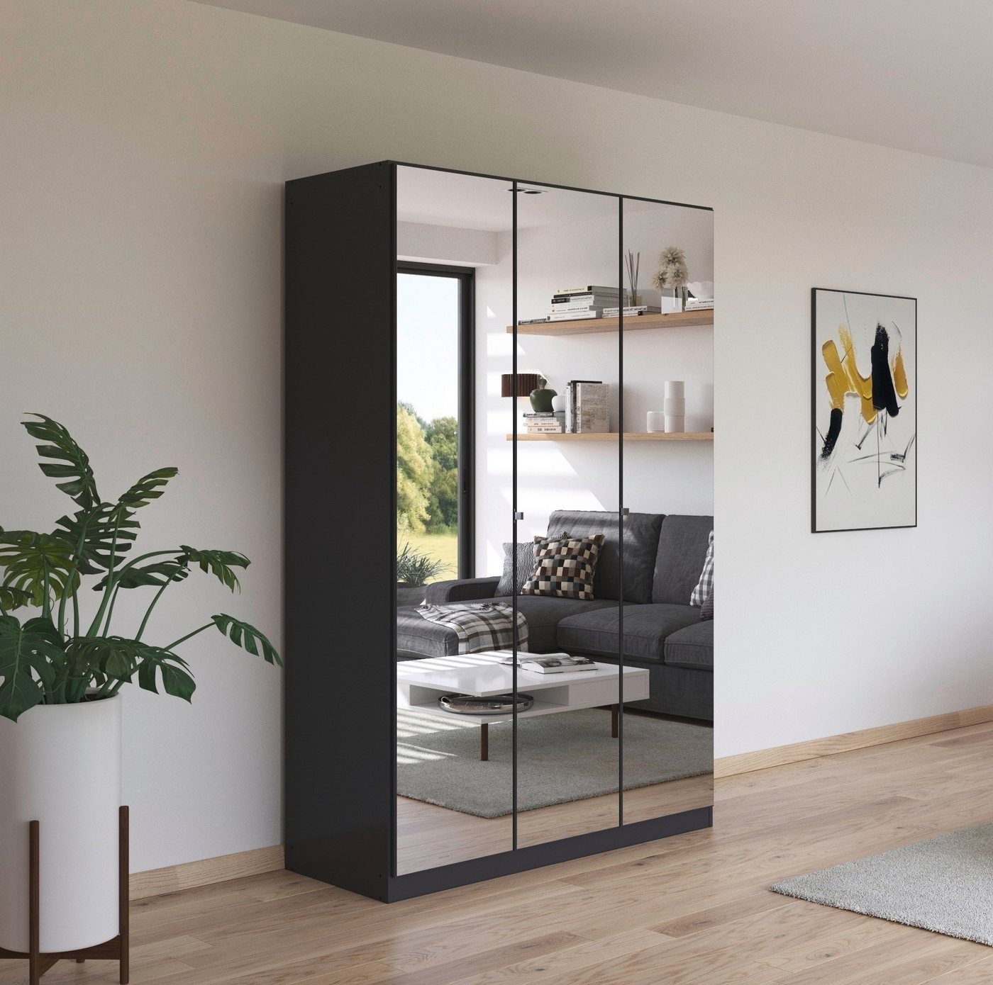 rauch Drehtürenschrank Reflect mit Spiegelfront, inkl. praktischer Inneneinteilung – Bild 2 von 5