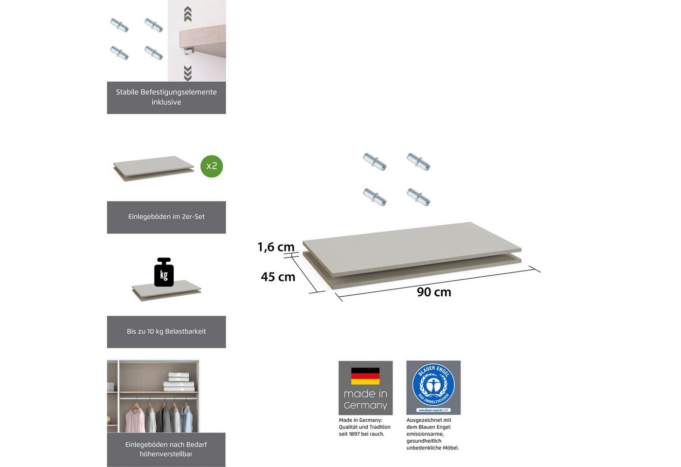 rauch Einlegeboden Zubehör, 2er Set 90 cm für Schränke Voyager, Nabila, Narai, Shinjo und Nagata – Bild 2 von 5