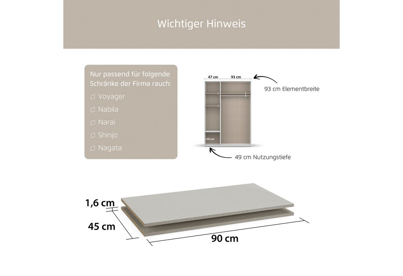 rauch Einlegeboden Zubehör, 2er Set 90 cm für Schränke Voyager, Nabila, Narai, Shinjo und Nagata – Bild 4 von 5