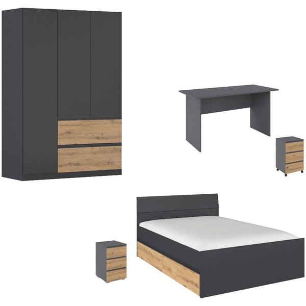 rauch Jugendzimmer-Set Komplettzimmer Schlafzimmer-Set (5-St) Jugendzimmer-Set JOEL, (Set, 5-tlg., Bett 90x200 oder 140x200 cm, Ausstattungspakete BASIC/CLASSIC