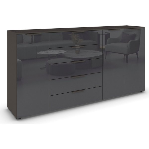rauch Kombikommode Kommode Türkommode Sideboard Kombikommode FLIPP mit Glasfront (Breite 200 cm mit 4 Einlegeböden), 3-türig mit 5 Schubladen und Soft-Close-Fun