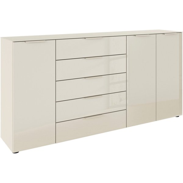rauch Kombikommode Kommode Türkommode Sideboard Kombikommode FLIPP mit Glasfront (Breite 200 cm mit 4 Einlegeböden), 3-türig, 5 Schubladen, Soft-Close-Funktion,