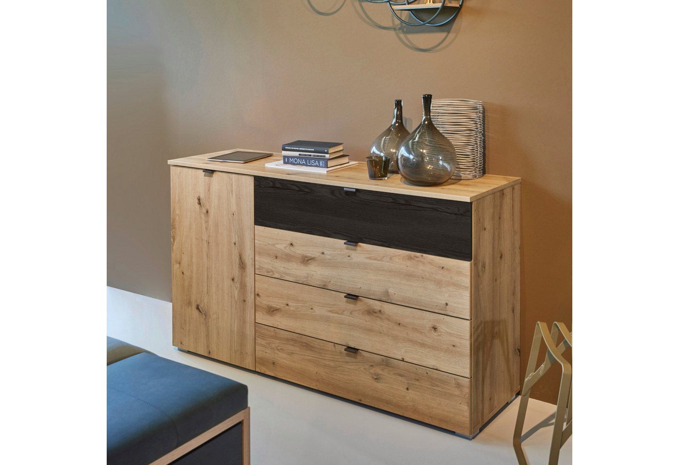 rauch Kombikommode Sideboard Kombikommode Schubladenkommode APOLLON (Breite 120 cm, Höhe 81 cm), 1 Tür, 4 breite Schubladen, Einlegeböden verstellbar MADE IN GE – Bild 2 von 5