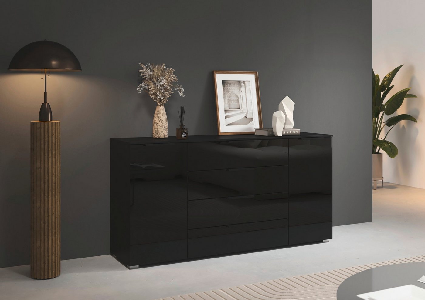 rauch Kombikommode Sideboard Schubkommode Kommode MONTCLAR Front Dekor/Hochglanz/Glas (Breite 160 / Höhe 81 cm, 2 Einlegeböden, inkl. Soft-Close-Funktion), 2-tü – Bild 2 von 5