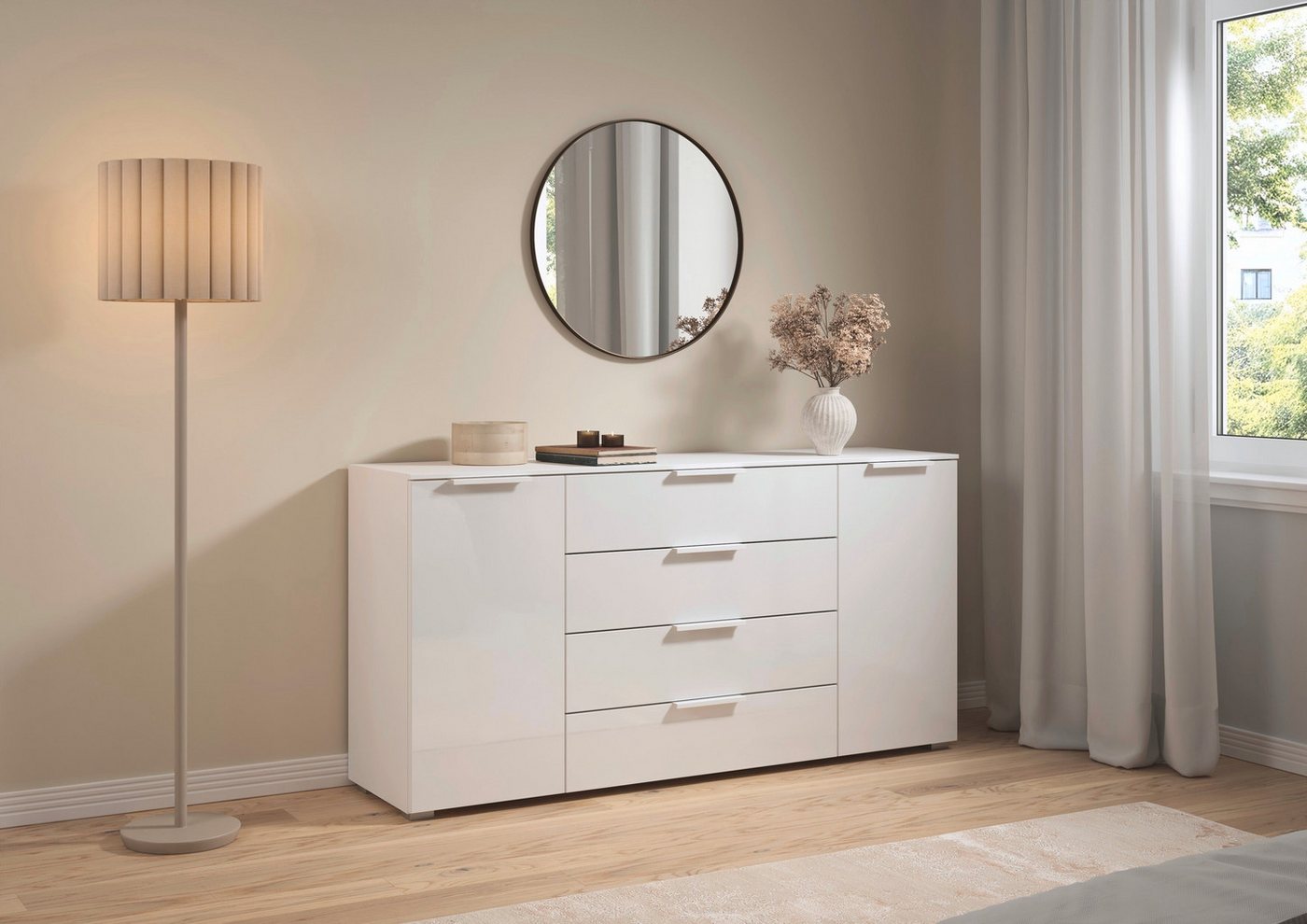 rauch Kombikommode Sideboard Schubkommode Kommode MONTCLAR Front Dekor/Hochglanz/Glas (Breite 160 / Höhe 81 cm, 2 Einlegeböden, inkl. Soft-Close-Funktion), 2-tü – Bild 2 von 5