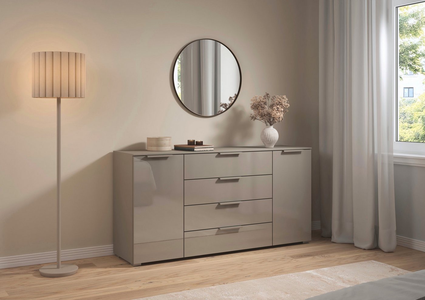 rauch Kombikommode Sideboard Schubkommode Kommode MONTCLAR Front Dekor/Hochglanz/Glas (Breite 160 / Höhe 81 cm, 2 Einlegeböden, inkl. Soft-Close-Funktion), 2-tü – Bild 2 von 5