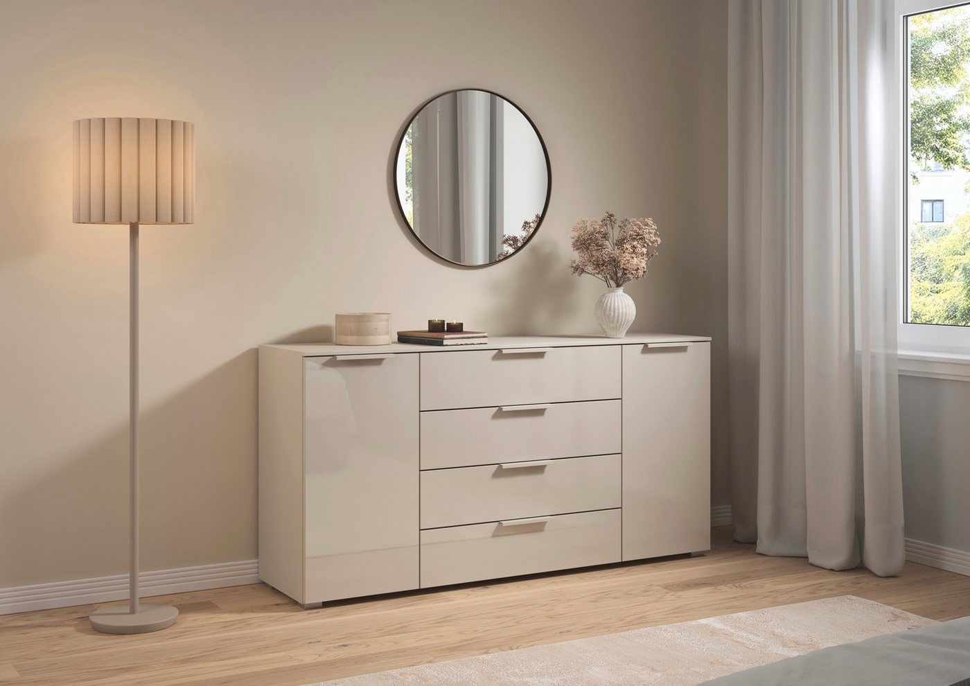 rauch Kombikommode Sideboard Schubkommode Kommode MONTCLAR Front Dekor/Hochglanz/Glas (Breite 160 / Höhe 81 cm, 2 Einlegeböden, inkl. Soft-Close-Funktion), 2-tü – Bild 2 von 5