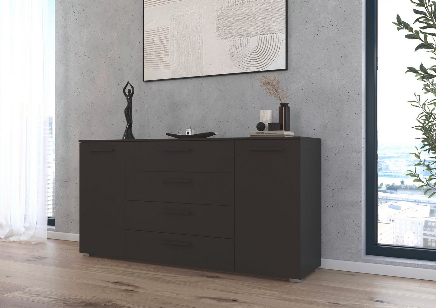 rauch Kombikommode Sideboard Schubkommode Kommode MONTCLAR Front Dekor/Hochglanz/Glas (Breite 160 / Höhe 81 cm, 2 Einlegeböden, inkl. Soft-Close-Funktion), 2-tü – Bild 2 von 5