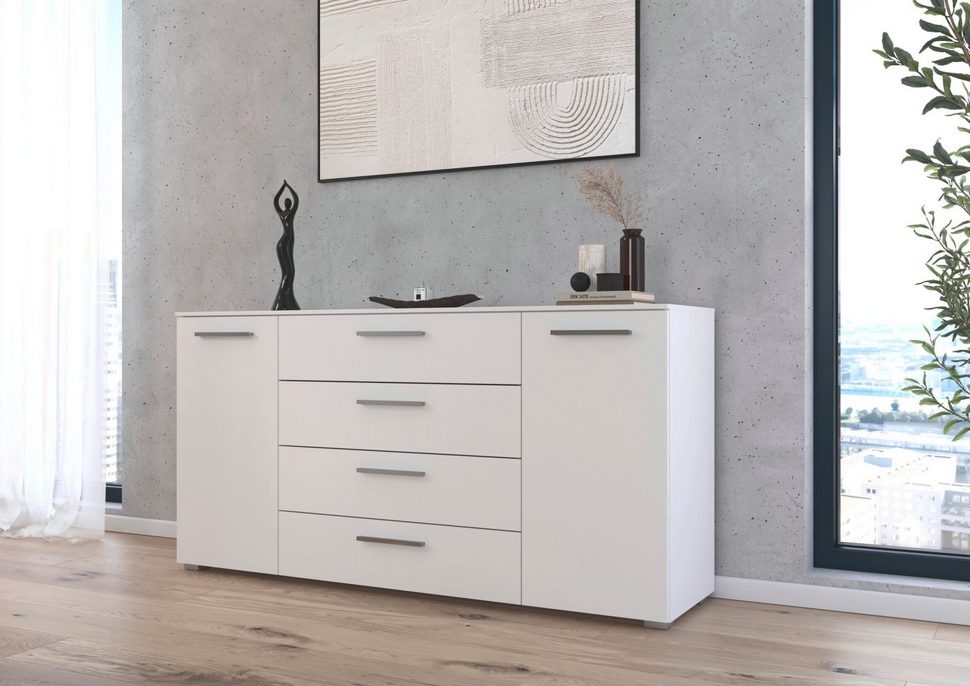 rauch Kombikommode Sideboard Schubkommode Kommode MONTCLAR Front Dekor/Hochglanz/Glas (Breite 160 / Höhe 81 cm, 2 Einlegeböden, inkl. Soft-Close-Funktion), 2-tü – Bild 2 von 5