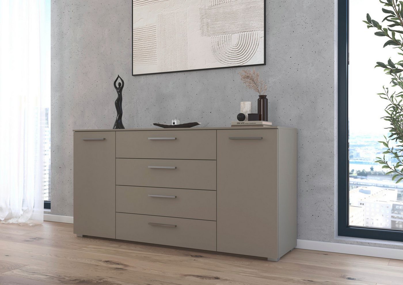rauch Kombikommode Sideboard Schubkommode Kommode MONTCLAR Front Dekor/Hochglanz/Glas (Breite 160 / Höhe 81 cm, 2 Einlegeböden, inkl. Soft-Close-Funktion), 2-tü – Bild 2 von 5