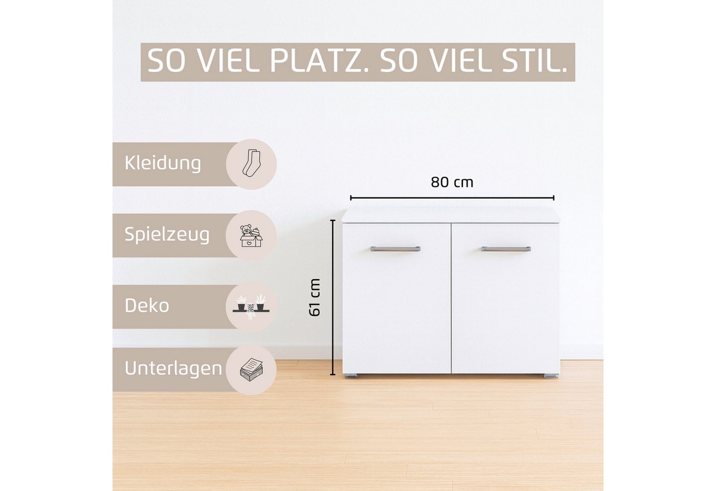 rauch Kommode Gamma (Breite 80 cm / Höhe 61 cm, verschiedene Griffvarianten/-Farben), mit 2 Türen, verstellbaren Böden und viel Stauraum MADE IN GERMANY – Bild 4 von 5