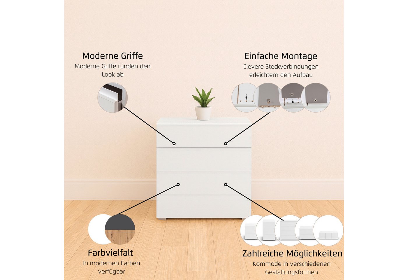 rauch Kommode Joel (Breite 80 cm), vier praktische und geräumige Schubladen MADE IN GERMANY – Bild 3 von 5