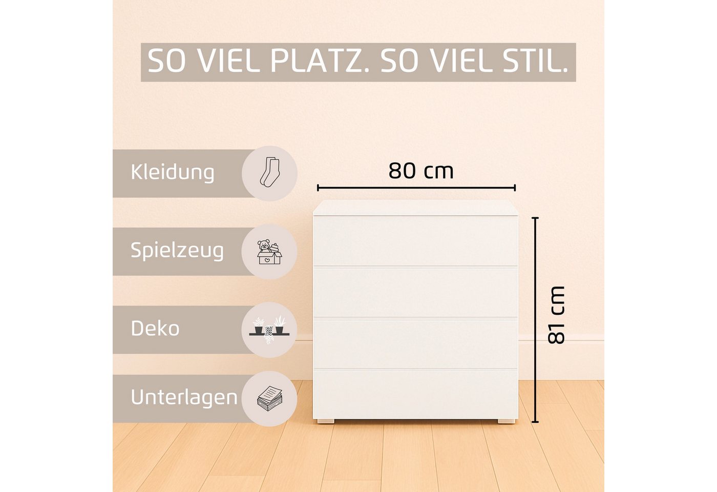 rauch Kommode Joel (Breite 80 cm), vier praktische und geräumige Schubladen MADE IN GERMANY – Bild 4 von 5