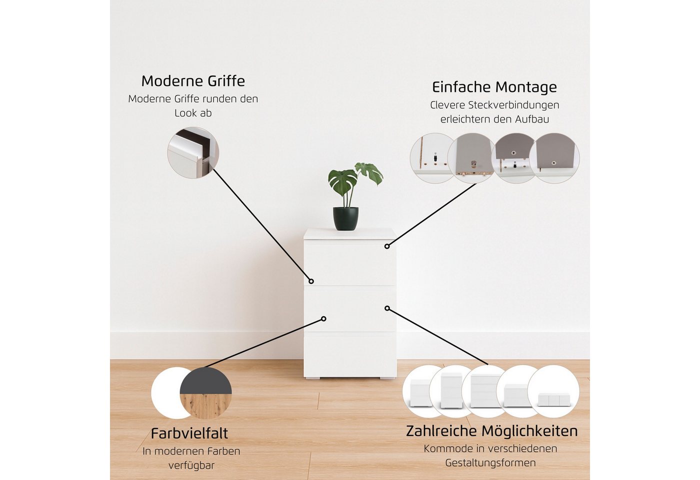 rauch Nachtkommode Joel (Breite 40 cm), drei praktische und geräumige Schubladen MADE IN GERMANY – Bild 3 von 5