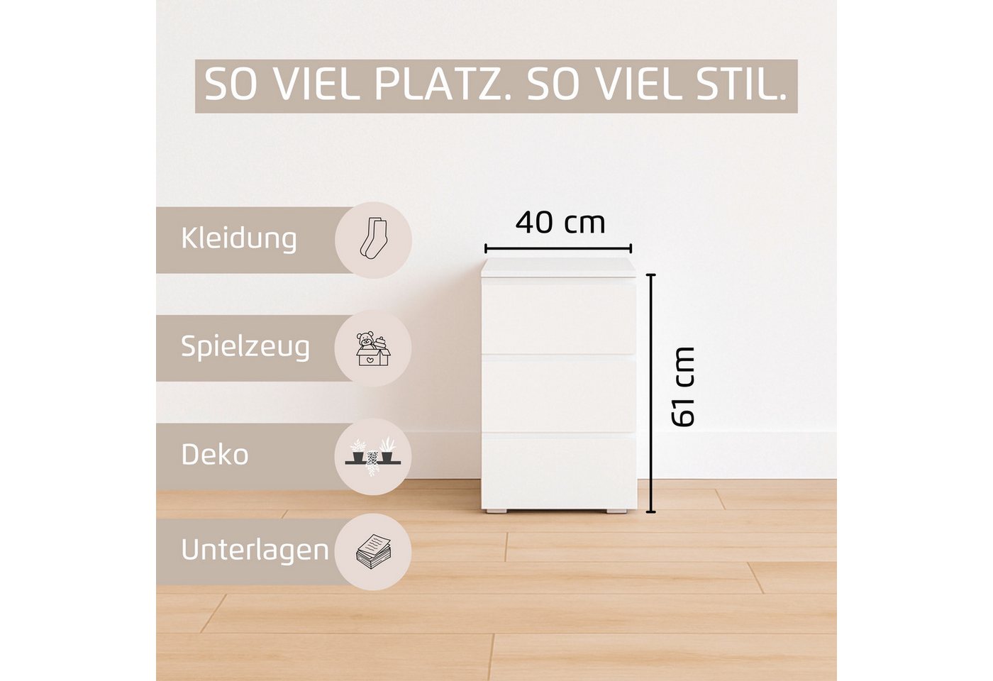 rauch Nachtkommode Joel (Breite 40 cm), drei praktische und geräumige Schubladen MADE IN GERMANY – Bild 4 von 5